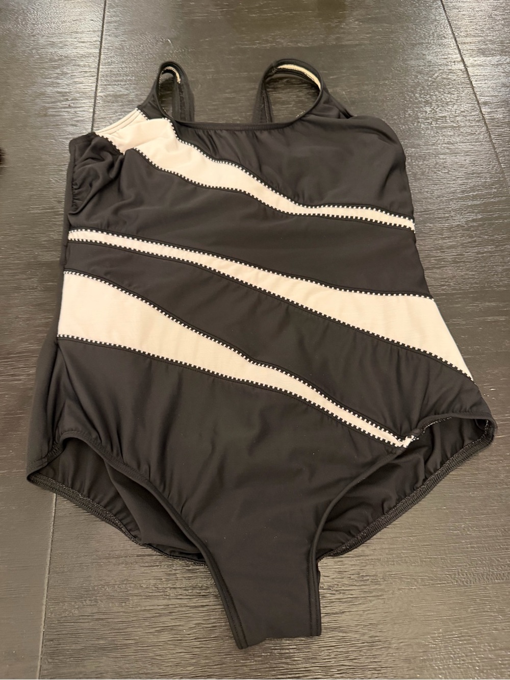 Miraclesuit Black and Cream Diagonal-Stripe One-Piece Swimsuit